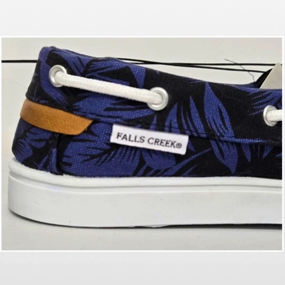 New Falls Creek Shoes Mens Size 13 Boat Black & Blue Leaf Casual Slides NWT
